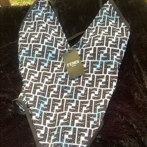 Faux fendi Black and Blue Monogram Swimsuit Sz large